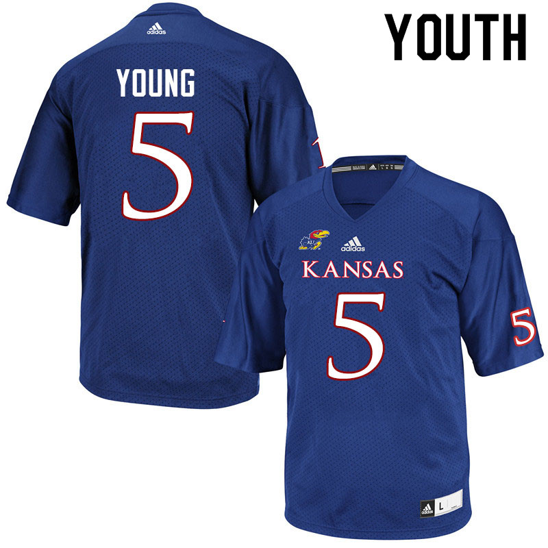 Youth #5 Christian Young Kansas Jayhawks College Football Jerseys Sale-Royal - Click Image to Close